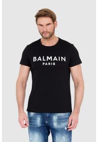 Balmain - BALMAIN Czarny t-shirt męski ze srebrnym logo, Rozmiar 2XL. Kolor: czarny