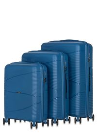 Ochnik - Komplet walizek na kółkach 19"/24"/28" WALPP-0021-61(W24). Kolor: niebieski. Materiał: materiał, poliester, guma