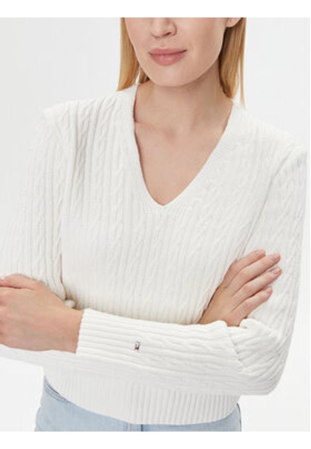 TOMMY HILFIGER - Tommy Hilfiger Sweter WW0WW39017 Écru Regular Fit. Materiał: syntetyk, bawełna