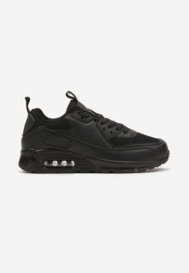 Renee - Czarne Sneakersy z Ekoskóry ze Sznurowaniami i Podeszwą Typu Air Walana. Nosek buta: okrągły. Zapięcie: sznurówki. Kolor: czarny. Materiał: materiał. Obcas: na obcasie. Wysokość obcasa: niski