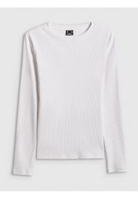 4f - 4F Longsleeve slim z prążkowanej dzianiny damski - biały L. Okazja: na co dzień, na spacer. Kolor: biały. Materiał: prążkowany, dzianina. Długość rękawa: długi rękaw. Wzór: prążki. Styl: casual #1