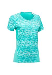 quechua - Koszulka turystyczna z krótkim rękawem - MH500 - damska. Kolor: niebieski, wielokolorowy, turkusowy. Materiał: syntetyk, tkanina, elastan. Długość rękawa: krótki rękaw. Długość: krótkie #1