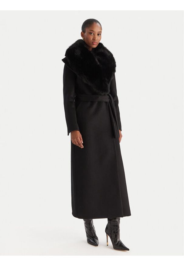 YES LONDON Płaszcz wełniany CD1218ECO Czarny Regular Fit. Kolor: czarny. Materiał: syntetyk