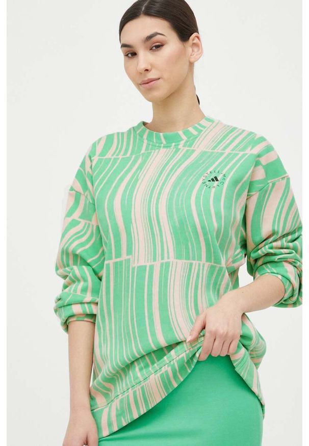 Adidas by Stella McCartney - adidas by Stella McCartney bluza bawełniana damska kolor zielony wzorzysta. Kolor: zielony. Materiał: bawełna