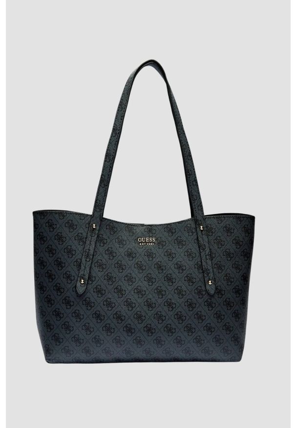Guess - GUESS Szara damska shopperka Brenton. Kolor: szary. Materiał: skórzane. Styl: elegancki, casual