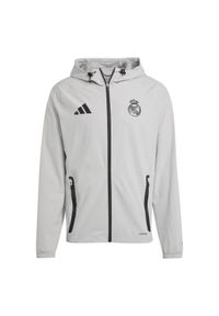 Adidas - Kurtka przeciwdeszczowa z kapturem Real Madrid Competition Tiro 2024/25. Typ kołnierza: kaptur. Kolor: zielony, szary, wielokolorowy. Sport: piłka nożna