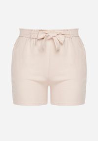 Born2be - Beżowe Szorty Typu Bermudy z Wysokim Stanem z Gumką w Pasie i Wiązaniem Seviiana. Okazja: na co dzień. Stan: podwyższony. Kolekcja: plus size. Kolor: beżowy. Materiał: koronka, materiał. Wzór: koronka. Sezon: lato. Styl: elegancki, casual #5