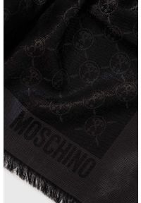 MOSCHINO - Moschino szal z domieszką wełny kolor czarny gładki. Kolor: czarny. Materiał: wełna. Wzór: gładki #2