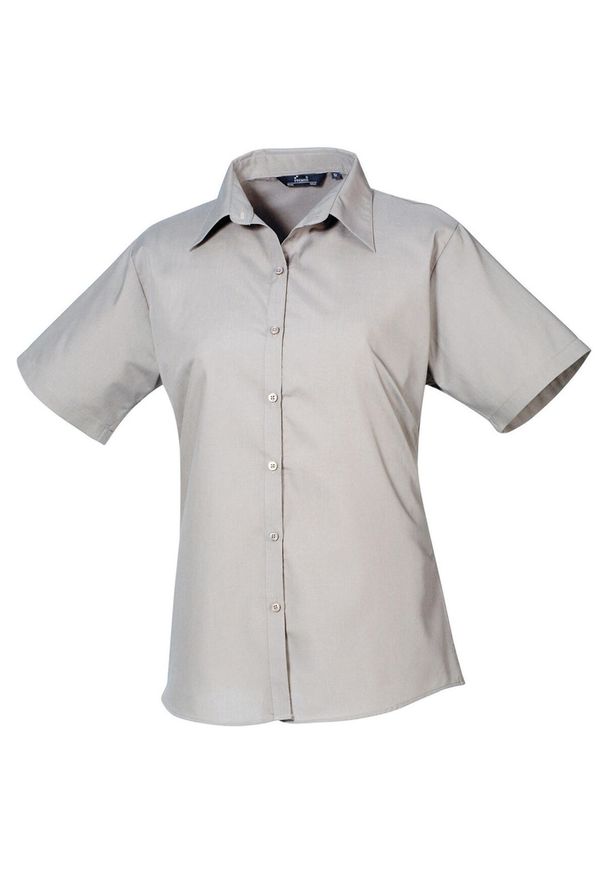 PREMIER - Bluzka Damska Z Krótkim Rękawem Z Popeliny. Kolor: szary. Długość rękawa: krótki rękaw. Długość: krótkie