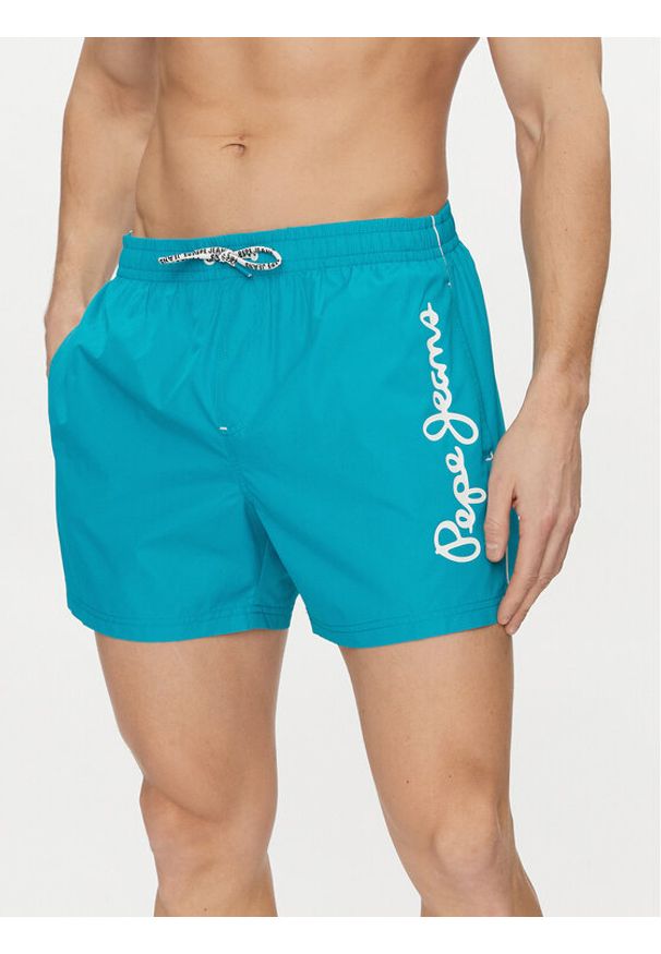 Pepe Jeans Szorty kąpielowe Logo Swimshort PMB10393 Niebieski Regular Fit. Kolor: niebieski. Materiał: syntetyk