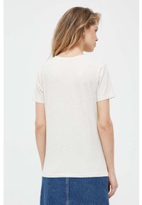 TOMMY HILFIGER - Tommy Hilfiger t-shirt damski kolor beżowy. Kolor: beżowy. Materiał: bawełna, dzianina. Wzór: nadruk #4