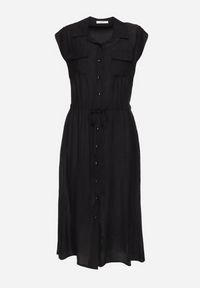 Born2be - Czarna Wiskozowa Sukienka o Koszulowym Kroju z Paskiem w Talii Mareviana. Kolor: czarny. Materiał: wiskoza. Typ sukienki: koszulowe. Styl: klasyczny #3