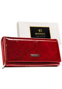 ROVICKY - Portfel damski lakierowany czerwony duży ze skóry naturalnej i ekologicznej ochrona RFID Rovicky RPN-28-YM. Kolor: czerwony. Materiał: lakier #1
