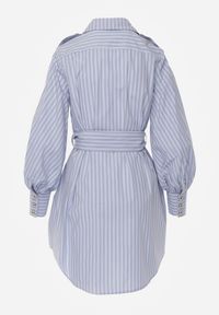 Renee - Niebieska Koszulowa Sukienka z Bawełny z Paskiem w Stylu Soft Utility Effiara. Kolor: niebieski. Materiał: bawełna. Wzór: paski. Typ sukienki: koszulowe #8
