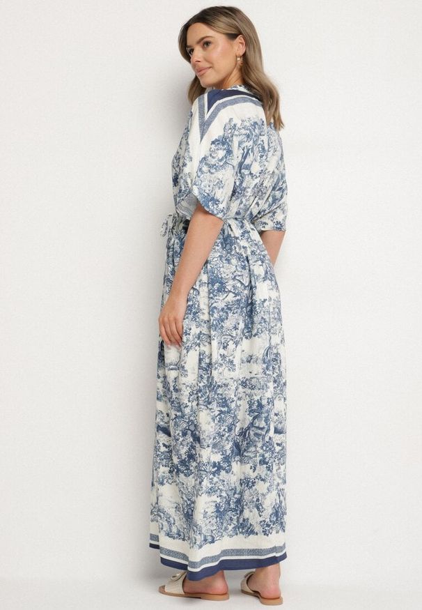 Born2be - Niebieska Sukienka Typu Oversize z Wiskozą w Abstrakcyjny Wzór Lunalessa. Okazja: na co dzień. Kolor: niebieski. Materiał: wiskoza. Typ sukienki: oversize. Styl: elegancki, casual, klasyczny
