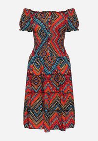 Born2be - Czerwona Sukienka Bawełniana Hiszpanka w Stylu Boho Raelinora. Typ kołnierza: dekolt hiszpanka. Kolor: czerwony. Materiał: bawełna. Styl: boho #3