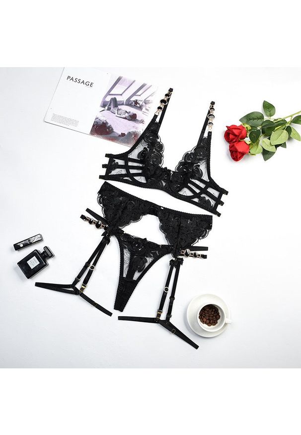 Intica - Koronkowy komplet bielizny damskiej na specjalne okazje Inell. Kolor: czarny. Materiał: koronka. Wzór: koronka