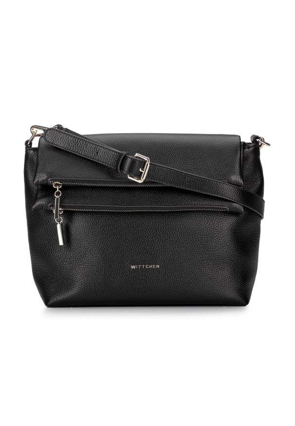 Wittchen - Torebka crossbody z zakładanymi kieszeniami. Kolor: czarny. Wzór: haft, aplikacja. Dodatki: z haftem. Materiał: skórzane. Styl: sportowy, klasyczny, elegancki, casual. Rodzaj torebki: przez ramię