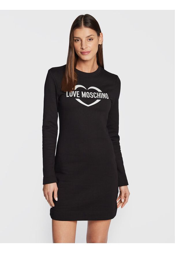 Love Moschino - LOVE MOSCHINO Sukienka dzianinowa W5C0003M 4055 Czarny Regular Fit. Kolor: czarny. Materiał: bawełna, dzianina