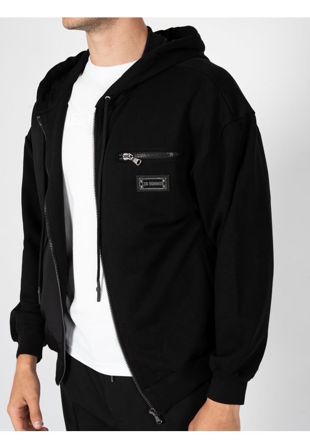 Les Hommes Bluza "Zip Hoodie" | LBH3000700N | Mężczyzna | Czarny. Okazja: na co dzień. Typ kołnierza: kaptur. Kolor: czarny. Materiał: bawełna, poliester. Styl: sportowy, elegancki, casual