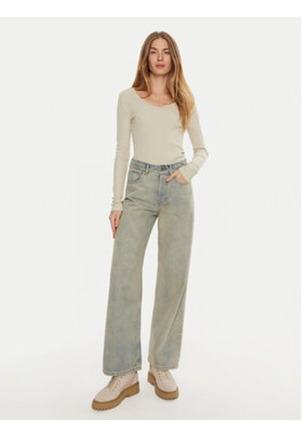 Calvin Klein Jeans Bluzka J20J224197 Beżowy Slim Fit. Kolor: beżowy. Materiał: bawełna