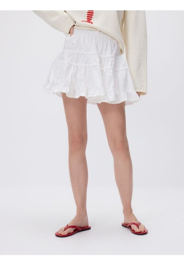 Reserved - Bawełniana spódnica mini - złamana biel. Materiał: bawełna