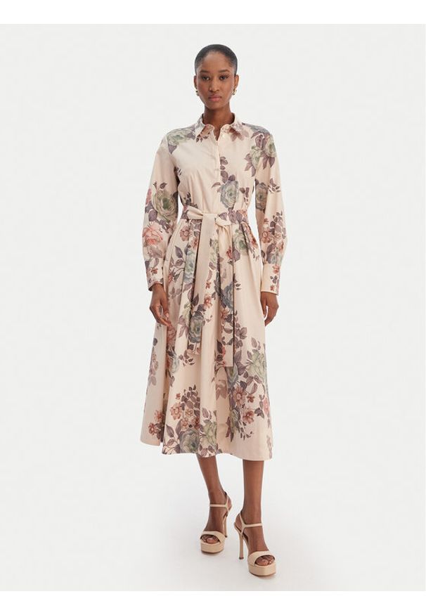 Marella Sukienka koszulowa Formica 2613221161 Beżowy Regular Fit. Kolor: beżowy. Materiał: bawełna. Typ sukienki: koszulowe