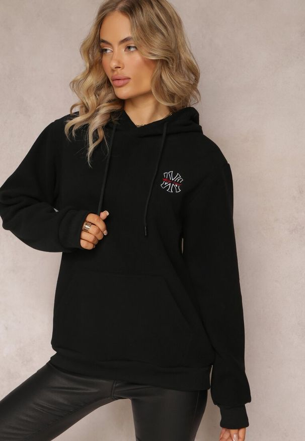 Renee - Czarna Bluza z Kapturem i Ozdobnym Haftem Gamalie. Typ kołnierza: kaptur. Kolor: czarny. Wzór: haft. Styl: elegancki