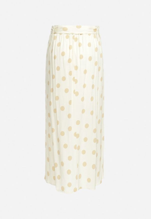 Born2be - Jasnobeżowa Spódnica Midi w Kropki z Paskiem w Komplecie Mivema. Kolor: beżowy. Materiał: materiał. Wzór: kropki. Styl: elegancki