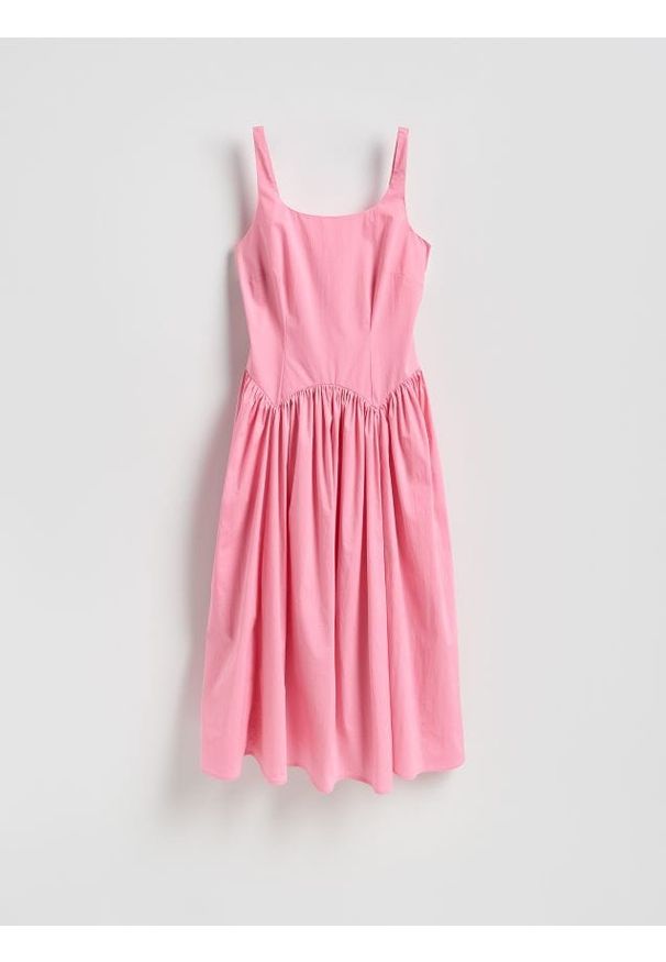 Reserved - Sukienka z ozdobnym wiązaniem - różowy. Kolor: różowy. Materiał: bawełna, tkanina