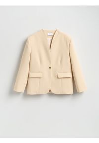 Reserved - Jednorzędowa marynarka - kremowy. Kolor: kremowy. Materiał: tkanina, wiskoza #1