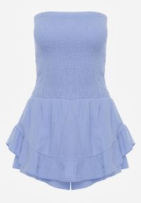 Renee - Jasnoniebieski Bawełniany Kombinezon z Elastyczną Górą i Falbankami Palelia. Okazja: na co dzień. Kolor: niebieski. Materiał: bawełna. Styl: casual #3