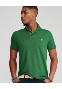 Ralph Lauren - RALPH LAUREN - Zielona koszulka The Earth Custom Slim Fit. Typ kołnierza: polo. Kolor: zielony. Materiał: prążkowany, tkanina. Wzór: haft. Styl: klasyczny #1