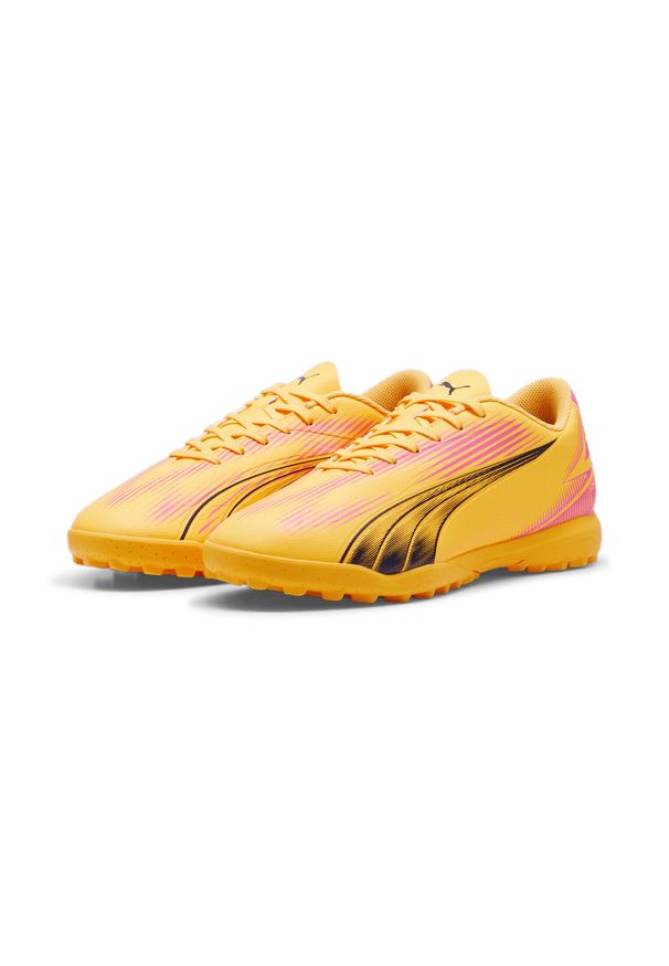 Buty piłkarskie męskie Puma Ultra Play. Zapięcie: sznurówki. Kolor: wielokolorowy, pomarańczowy, różowy, czarny. Materiał: materiał, syntetyk. Szerokość cholewki: normalna. Sport: piłka nożna