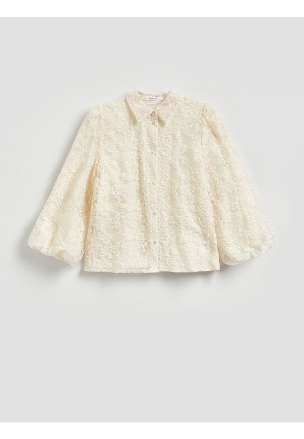 Reserved - Koszula z haftem - złamana biel. Materiał: tkanina, bawełna. Wzór: haft