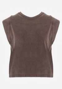 Born2be - Brązowy Bawełniany Top z Efektem Sprania Belatia. Okazja: na co dzień. Kolor: brązowy. Materiał: bawełna. Styl: casual #2