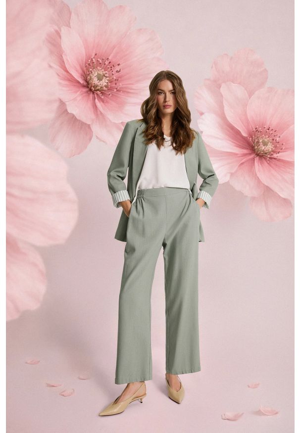 MOODO - Spodnie z dodatkiem lnu oliwkowe. Kolor: oliwkowy. Materiał: len