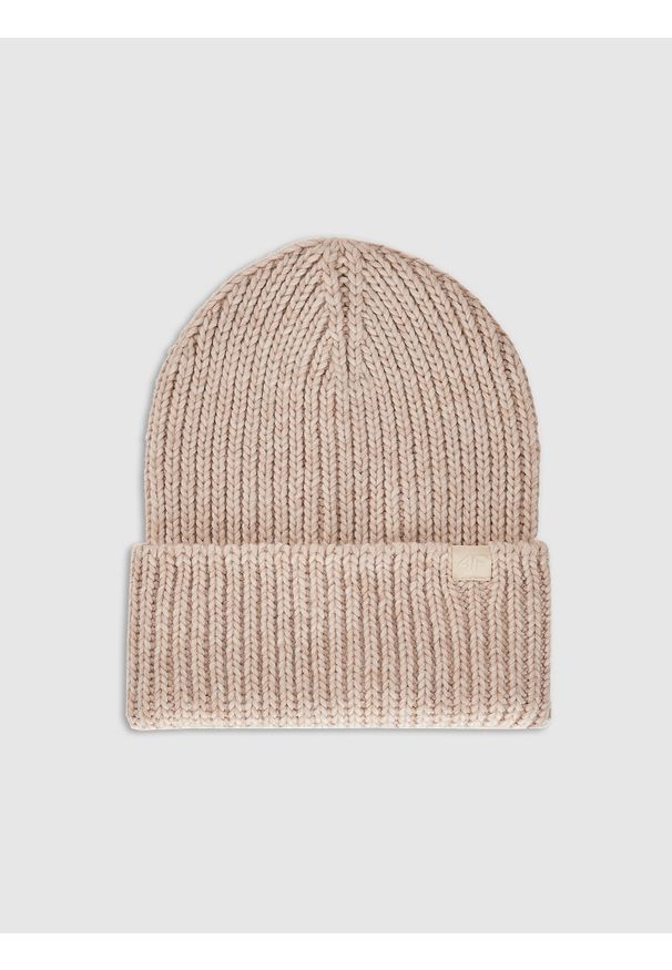 4f - 4F Czapka zimowa damska - beżowa Uniwersalny. Kolor: beżowy. Materiał: wełna, akryl, materiał. Sezon: zima. Styl: casual