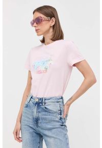 Miss Sixty t-shirt damski kolor różowy. Kolor: różowy. Materiał: dzianina. Styl: klasyczny #1