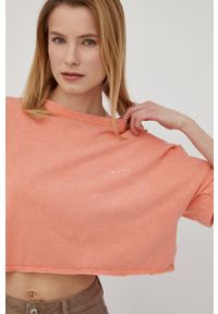 Roxy t-shirt damski kolor pomarańczowy. Kolor: pomarańczowy. Materiał: dzianina