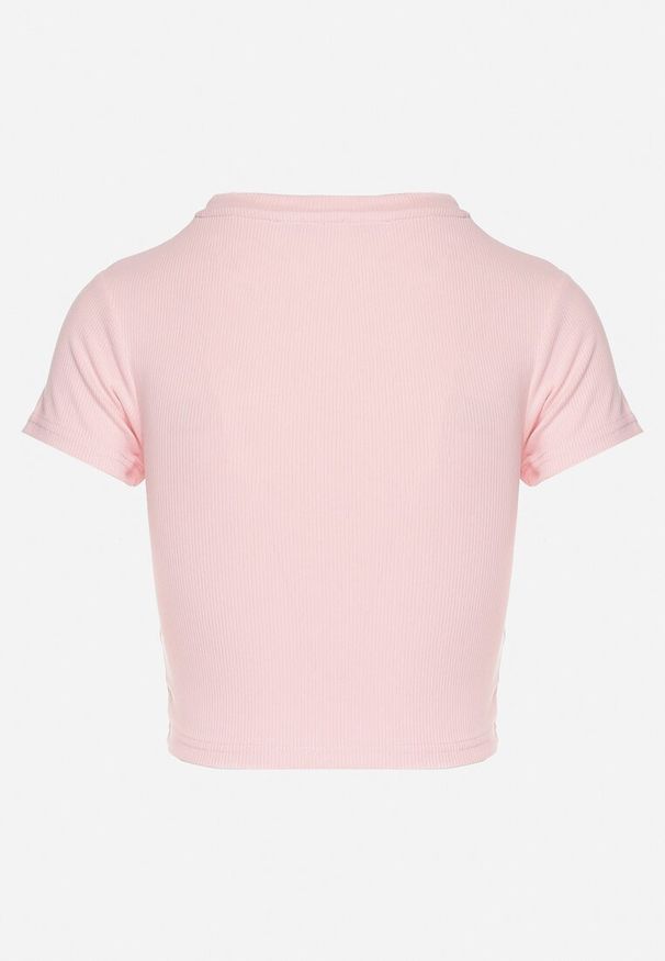 Born2be - Jasnoróżowy T-shirt z Prążkowanego Materiału o Krótkim Kroju Telunna. Okazja: na spacer, na spotkanie biznesowe, na co dzień. Kolor: różowy. Materiał: materiał, prążkowany. Długość: krótkie. Styl: biznesowy, elegancki, casual, klasyczny
