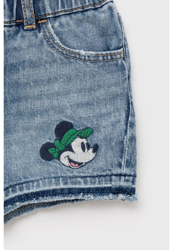 GAP szorty jeansowe dziecięce x Disney z aplikacją. Okazja: na co dzień. Kolor: niebieski. Materiał: jeans. Wzór: aplikacja, motyw z bajki. Styl: casual