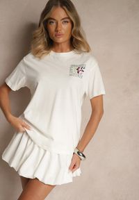 Renee - Biały T-shirt z Bawełny o Kroju Oversize Fillinea. Okazja: na co dzień. Kolor: biały. Materiał: bawełna. Wzór: napisy, aplikacja. Styl: klasyczny, casual #4