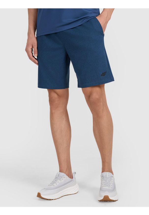 4f - 4F Spodenki treningowe szybkoschnące męskie - granatowe 3XL. Kolor: niebieski. Materiał: włókno, elastan, dzianina, materiał, syntetyk. Długość: krótkie. Wzór: gładki, ze splotem. Sport: fitness