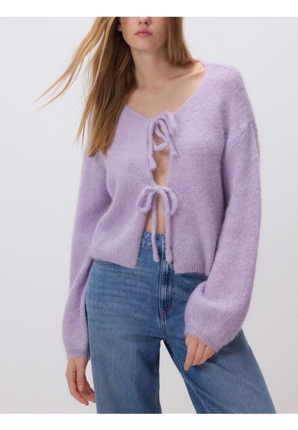 Reserved - Kardigan z wełną alpaki - lawendowy. Kolor: fioletowy. Materiał: wełna