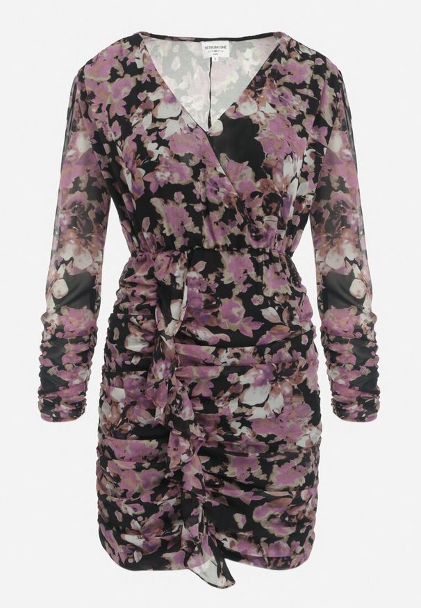 Born2be - Ciemnoróżowa Kopertowa Sukienka w Kwiaty Mini o Dopasowanym Kroju Sefexa. Typ kołnierza: dekolt kopertowy. Kolor: różowy. Wzór: kwiaty. Typ sukienki: kopertowe. Długość: mini