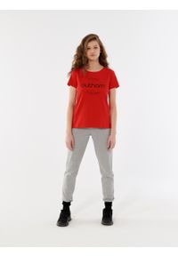 outhorn - T-shirt z nadrukiem damski - czerwony. Kolor: czerwony. Materiał: jersey, bawełna. Wzór: nadruk #4