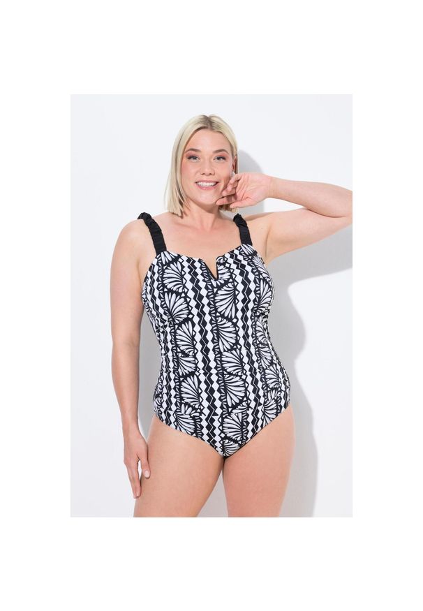 ULLA POPKEN - Damski Strój kąpielowy elastyczne ramiączka miękkie miseczki z recyklingu. Kolekcja: plus size. Kolor: czarny. Materiał: poliester, elastan, poliamid, materiał