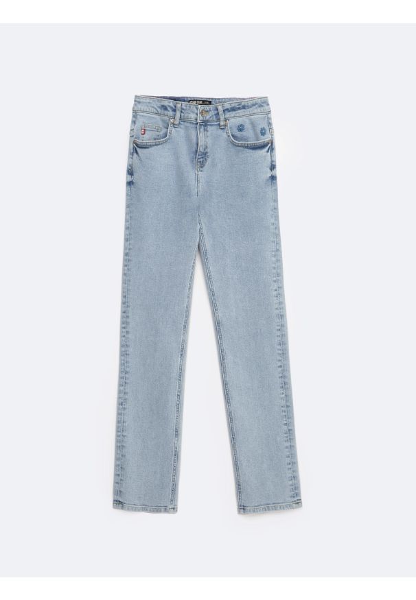 Big-Star - Jeansy dziewczęce z prostą nogawką jasnoniebieskie Lola 213. Okazja: na co dzień, na spacer. Stan: podwyższony. Kolor: niebieski. Materiał: jeans. Wzór: haft. Styl: vintage, klasyczny, casual, elegancki