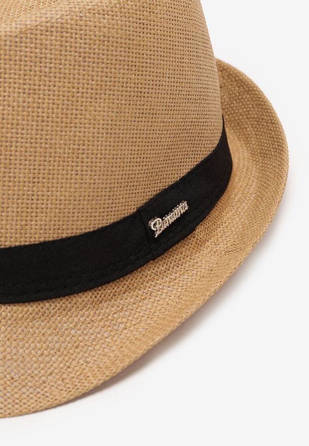 Born2be - Beżowa Pleciony Kapelusz Fedora z Kontrastową Taśmą Zanatia. Kolor: beżowy